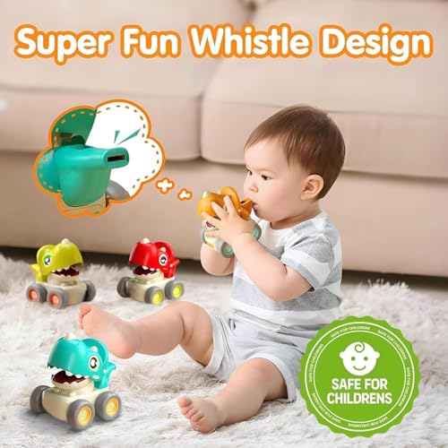 Image of ToyBharat Press n go Dino Cars with Whistle Music for Toddlers, Friction-Powered Dino Cars, Mini Press & Go Vehicles, Montessori Educational Toy for Boys & Girls