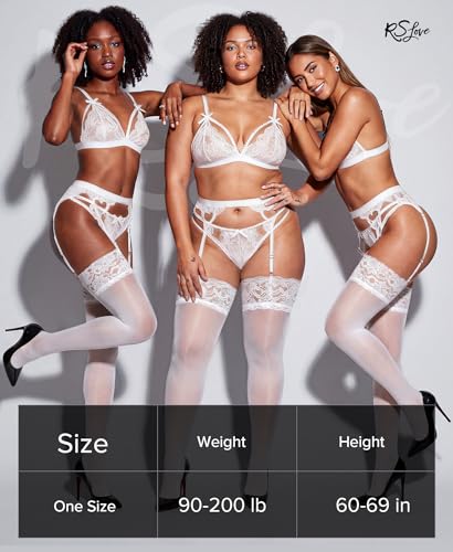 RSLOVE Women's Thigh High Stockings - Lace Top Stay Up Silky Semi Sheer Pantyhose Antiskid Silicone White One Size - image 2
