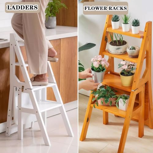 Taburete plegable de madera compacto y portátil para salón y escritorio 4