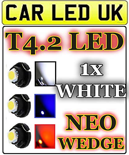 1 x T4 T4.2 Neo Wedge 1-SMD LED Cluster Instrument Dash Dashboard Gauge Climate Heater Light Bulbs >> WHITE BLUE RED (1 x White)