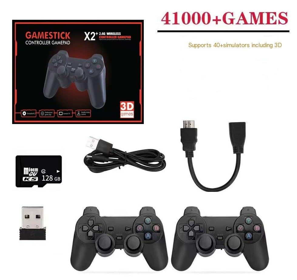 Generic X2-128G Wireless Retro Game Console Set,4K HDMI Output 40,000 Classical Games, 40+ Emulators, Dual Wireless Controllers, Plug & Play Video Game Consoles