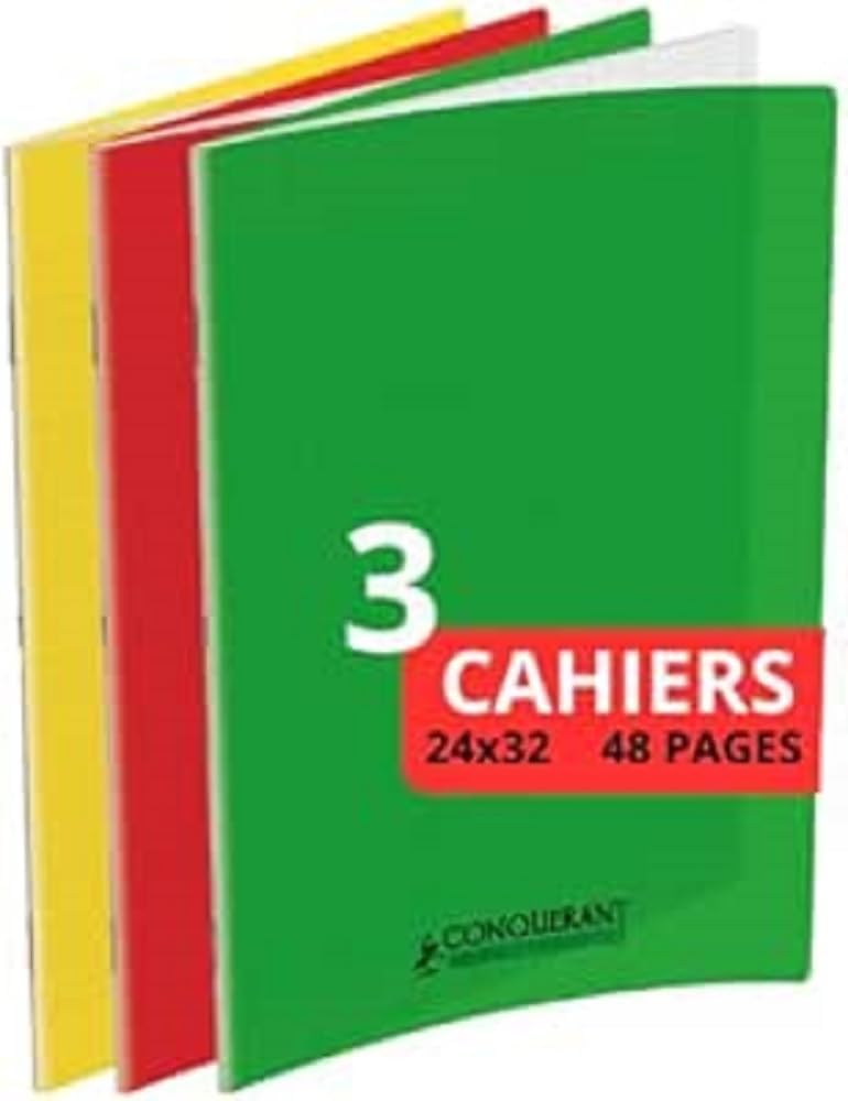 CONQUERANT Conquérant Set of 3 Classic Notebooks 24 x 32 cm Large Squares Seyès 48 Stapled Pages Assorted Colours