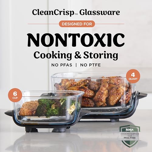 Image of Ninja Crispi 4-in-1 Glass Air Fryer | 450F | Non-Toxic | 4QT & 6-Cup Glass Containers w /Lids | Microwave, Freezer, Dishwasher Safe | Max Crisp, Air Fry, Bake, Recrisp | Orange Pepper | FN101OR