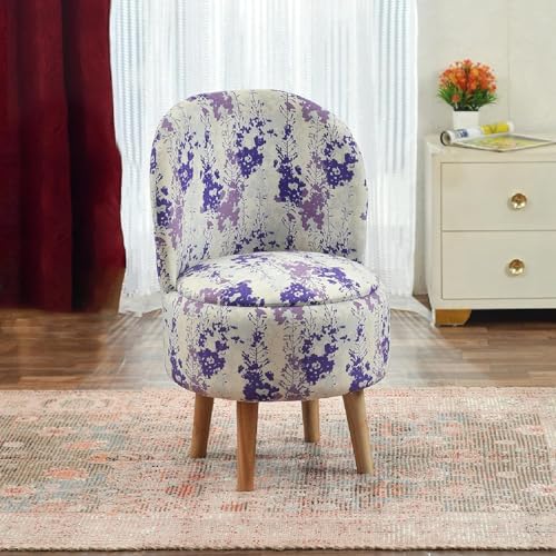 Image of NACIA Elegant Velvet Printed Ottoman Chair | Dressing Table Chair for Bedroom Makeup Room Decor | Modern Upholstered Ottoman with Wooden Legs for Living Room & Home (18x18x32 Inches, White Leaf)