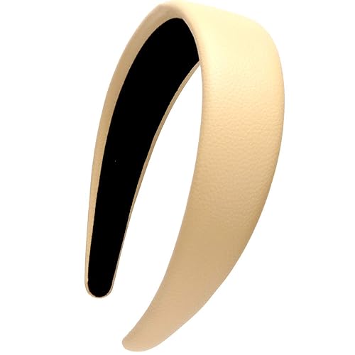 Diadema de cuero duro de 1.7 pulgadas, diadema ancha acolchada para mujeres (beige)