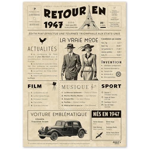 FestySpark Cadeau Original Retour en 1947 - Idée Cadeau 79 Ans femme et homme - Carte Anniversaire 79 ans femme et homme - Decoration Anniversaire 79 ans - Carte d’Anniversaire avec Félicitations