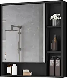 Armário Banheiro De Parede 1 Porta Com Espelho Selene Casa JD (Preto)