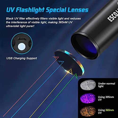 Esco Lite Uv Flashlight Black Light, Rechargeable 365Nm Ultraviolet Flashlight, Blue Light Flashlight For Pet Urine Detection, Blacklights For Dog Cat Urine, Bed Bugs, Ringworm,Resin Curing #TOP4