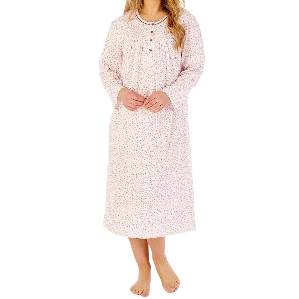 Slenderella Anemone Long Sleeve Buttoned Top 45 Inch Nightdress (24/26, pink)