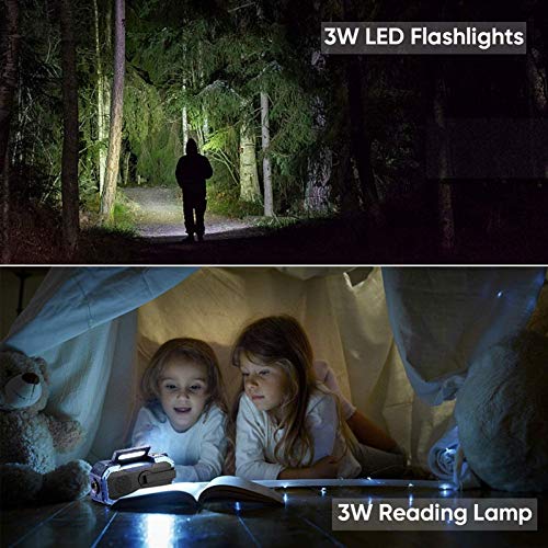 Radio Solar, Am/FM 5000mAh Radio de Emergencia a Prueba de Agua con Manivela con Brújula, Lámpara Lectura, Linterna LED y Bluetooth Altavoz, Azul (Color : Blue)