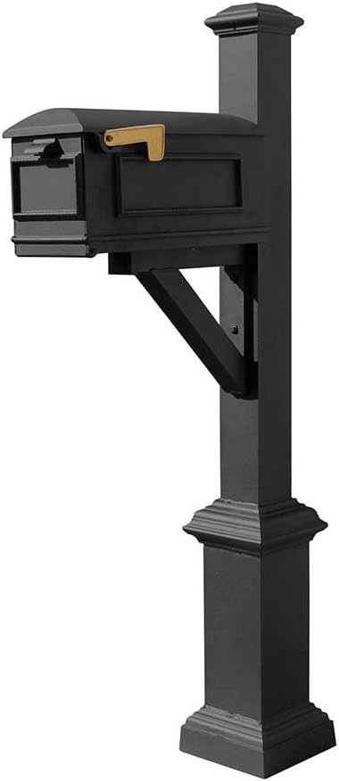 Qualarc WPD-SB1-S7-LMC-BL Westhaven Cast Aluminum Post Mount Mailbox System with Lewiston Mailbox, Square Base and Pyramid Finial, Ships in 2 Boxes, Black