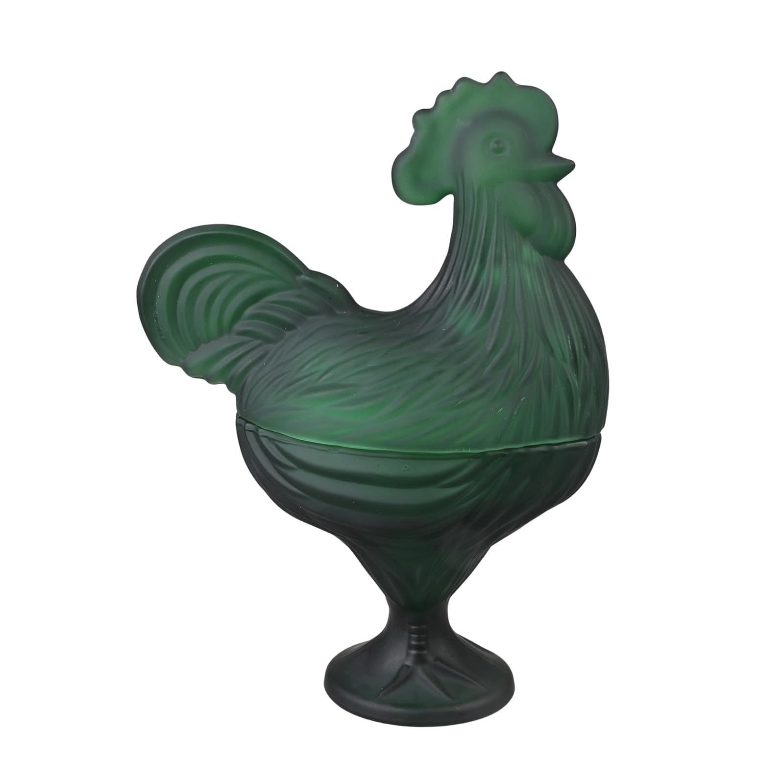 Msioytog Glass Rooster Sculpture Candy Jar with Lid Covered Plate for Kitchen Desktop Decors and Storage of Snacks Dessert Glass Canister