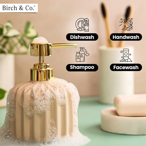 Image of Birch & Co. Ceramic Soap Dispenser For Wash Basin - Handwash Dispenser Bottle - Leak-Proof Design With Silver Glossy BPA-Free Pump, Rivo, Beige,Soapdispenser Rivo Beige