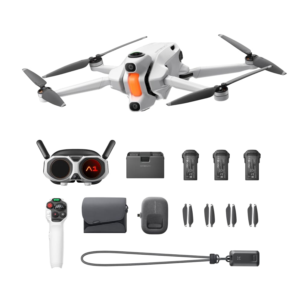 Antigravity A1 Drone (Powered by Insta360) - Explorer Bundle 8K 360 Degree 249g Foldable Drone & Goggles for Immersive Flight with Point-to-Fly Motion Control with Case / 3x Batteries