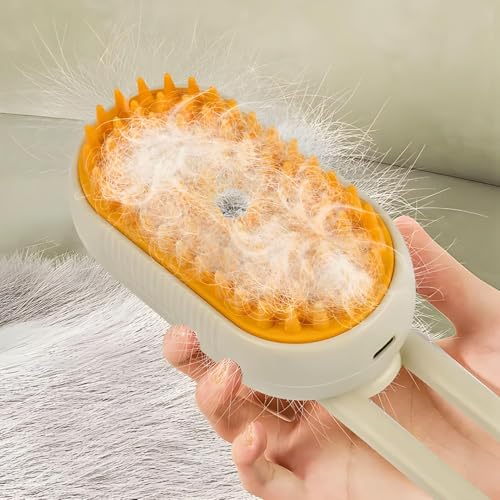 Escova Com Vapor Para Cães e Gatos 3 Em 1 (Bege com Laranja)