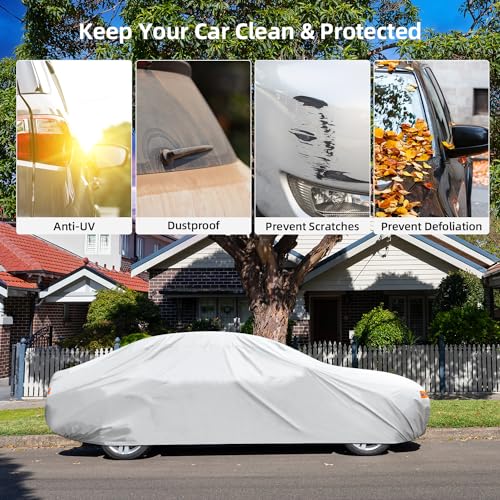 Auto Abdeckplane Vollgarage, Ohuhu Autoabdeckung für Limousine (485-510cm), Autoplane Auto Abdeckung Sommer & Winter, Autoabdeckung Outdoor Indoor, UV-Schutz Regen Sonne Schnee