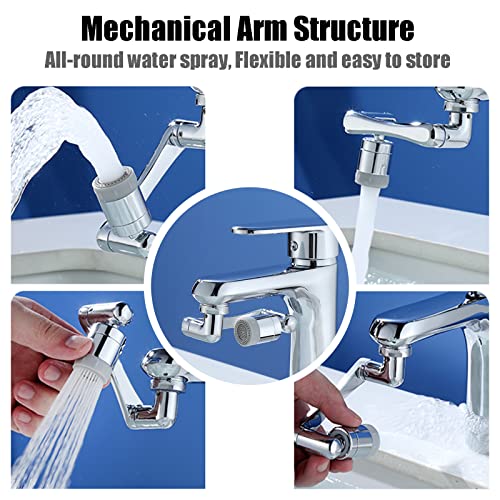 1080 +360 Degree Rotatable Multifunctional Extension Faucet, Yrakozin Universal 1440 Swivel Robotic Arm Swivel Extension Faucet Aerator With 2-Way Adjustable Aerator For Kitchen Bathroom - Silver #TOP1