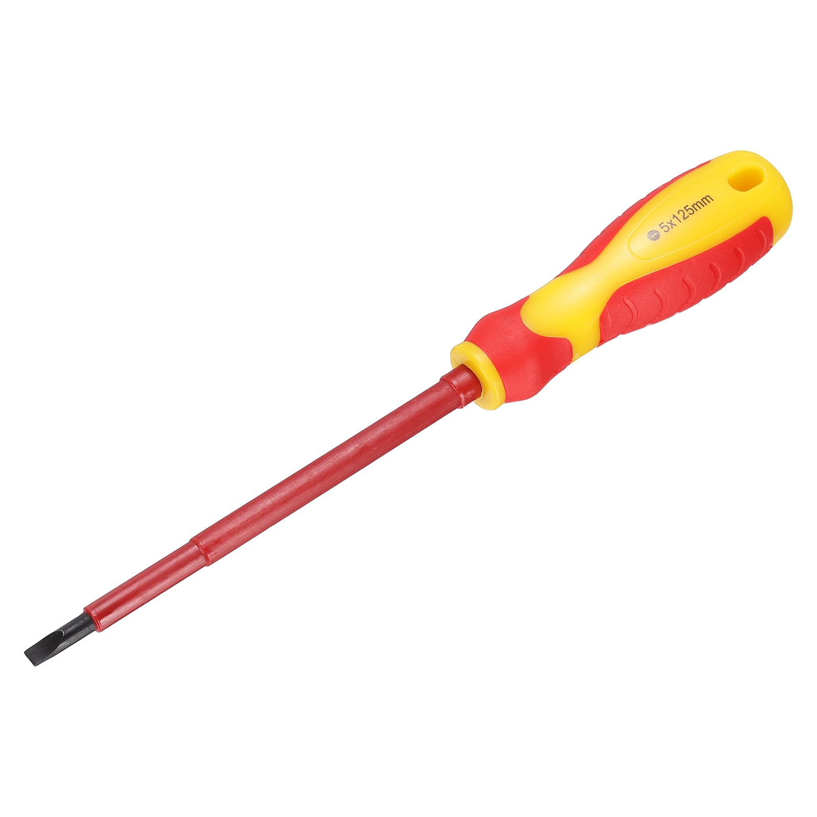 sourcing map Insulated Screwdriver 5x125mm SL5 Slotted Screwdriver Magnetic Tip Flat Electrician CR-V Steel with Buffer Grip Handle for Electrical Home and Industrial Repairs, Yellow/Red