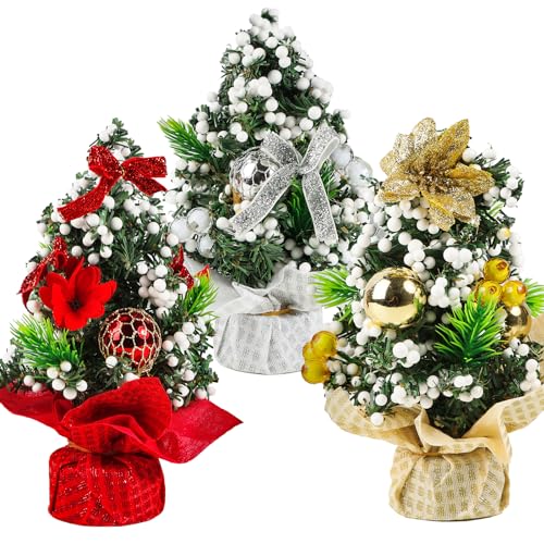 3pcs Mini Árbol de Navidad Casitas de Navidad Decoracion Adornos Miniatura Navideñas para Decoración Navidad Mesa