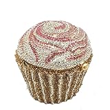 Usuisy Novelty Cupcake Minaudiere Handbags Women Evening Bag Party Crystal Clutch Bag Bridal Rhinestone Clutch Purse,Mini,Gold Pink
