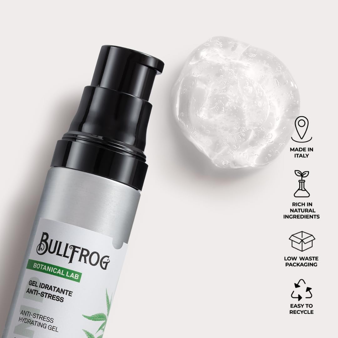 Bullfrog - Gel Idratante Anti-Stress: Gel Rinfrescante, Invisibile, Effetti a Lunga Durata, Note di Canapa, Pompelmo, Salvia, Tabacco e Legno di Cedro, Made in Italy, 75 ml