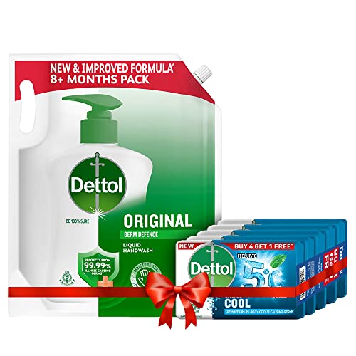 Image of Dettol Original Germ Protection Handwash Liquid Soap Refill, 1500ml & Bathing Soap bar, 125gm (Pack of 5)