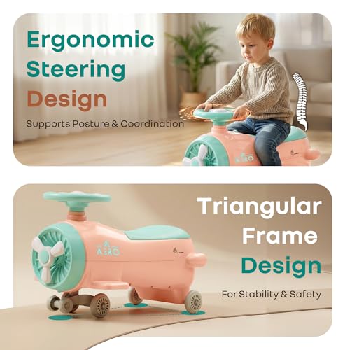 Image of R for Rabbit Iya Iya Aero Ace Swing Car for Kids, 2 in 1 Baby Ride On & Magic Toy Panda Car, ABEC7 Bearing Smooth Wheels with Storage Seat, Ideal for 2+ Years Boys & Girls, Upto 50 Kgs (Peach Green)