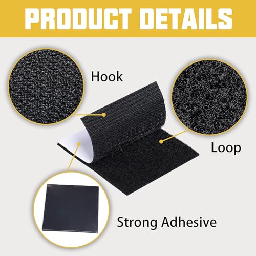 Image of BONZELLA 10 pcs Self Adhesive Hook and Loop Strips Tape 6x6 cm Velcro Tapes, Mosquito net Mounting Tape, Multipurpose Double Sided Hook & Loop Tape for Crafting & Hanging (10, 6cm x 6cm, Black)