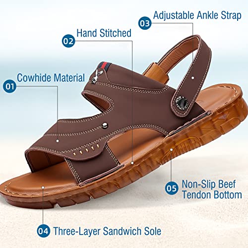 Men's Sandals Leather, Men Outdoor and Indoor Comfort Open Toe Fisherman Sandals Beach Sandal, Outdoor Summer Sport Sandals4