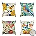 Artscope Zestaw 4 dekoracyjnych poszewek na poduszki 45 x 45 cm, retro kwiaty i ptaki, wodoodporne poszewki na poduszki, idealne na zewnątrz, patio, ogród, ławka, salon, sofa, dom wiejski, wystrój
