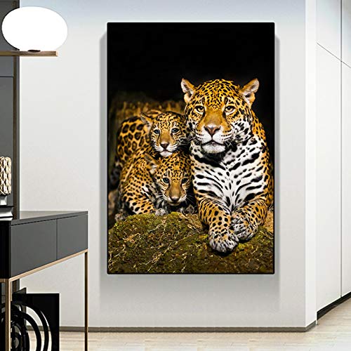 Toile de jaguar et son bébé pour créer une ambiance jungle dans votre salon