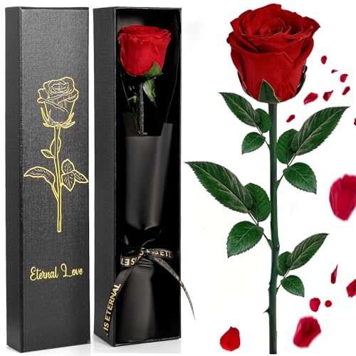 GMUFTIR Rose Eternelle, Fleur Rouge Cadeau Femme, Rose Éternelle Rouge avec Tige, Fleur Eternelle Cadeau pour Maman Amie Épouse Sœur Mamie, Fête des Mères, Noël, Anniversaire