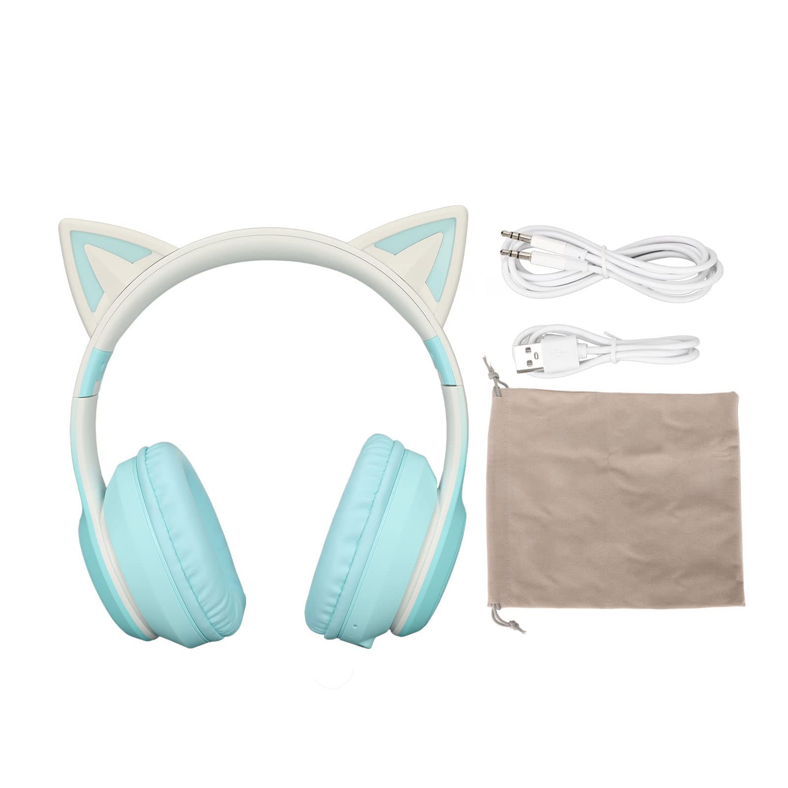 Casque de Jeu Bluetooth Cat Ear Casque Pliable sans Fil avec Lumière LED (Vert)