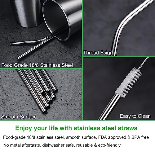 Image of Vinaco Stainless Steel Straws Reusable, 12 Pack 8.5 inch & 10.5 inch Metal Straws 0.24 inch for 20 oz - 32 oz Tumblers, Long Drinking Straws with Cleaning Brush for Coffee, Juice, Cocktail and Hot Drinks