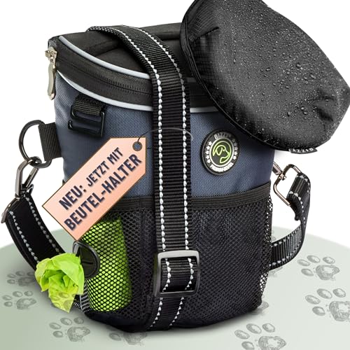 GIZZY® DAS ORIGINAL | Leckerlitasche für Hunde + REGENHAUBE | Leckerlibeutel für Hunde mit praktischer Einhand-Öffnung | Hunde Leckerlitasche für Training & Welpenerziehung | Gassi Tasche Hund [Blau]