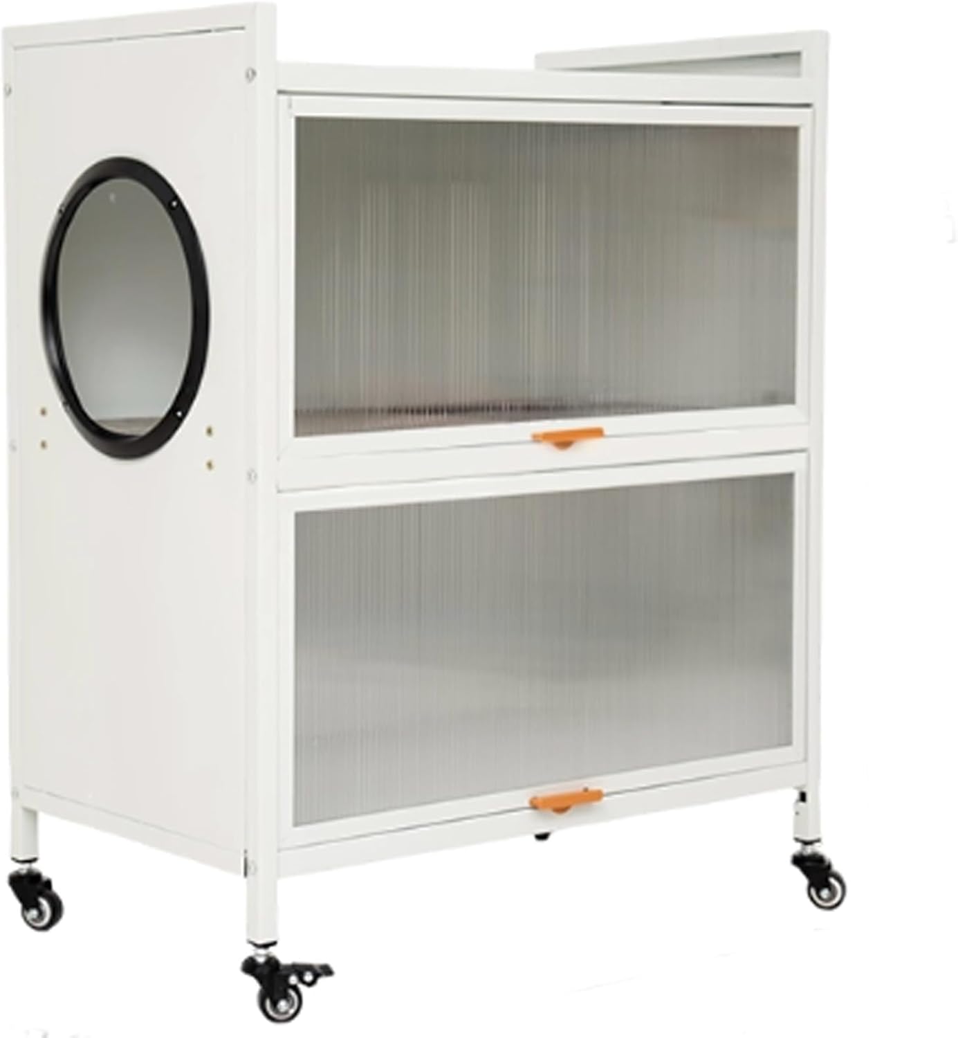 Metal Double Cat Litter Box Enclosure, Hidden Litter Box Furniture with 360° Swivel Wheels, Cat Litters Boxs Cabinet for Living Room Bedroom(White A)