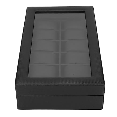 Miniatura 9 de Gabinetes y estuches con textura de fibra de carbono, cubierta acrílica gruesa para reloj, caja de almacenamiento de reloj, 12 ranuras, organizador