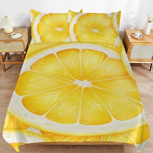 Housse de couette citron 3 pièces avec 2 taies d'oreiller ultra douces pour grand lit