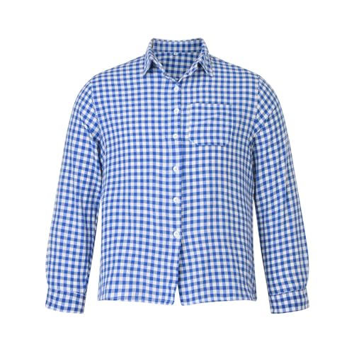 Men's Trachtenhemden Mens Bavarian Classic Lederhosen Longsleeves Oktoberfest Checked Shirts Trachten Bavarian Shirts Regular Fit Traditional Shirts for Men Oktoberfest Costume Bavarian (Blue, XL)
