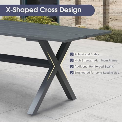 Image of PURPLE LEAF 14 Pieces Patio Dining Set Wicker Outdoor Furniture Rectangular Table and Chairs Set for Garden Deck Aluminum Frame Backyard Kitchen Set, Cushions and Pillows Included Grey