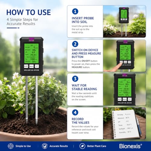 Image of Bionexis 6-in-1 Digital pH Meter for Soil Testing | Accurate Soil Moisture, pH, Fertility, Light, Temperature, Humidity, Tester for Garden, Farm, Indoor & Outdoor Plants