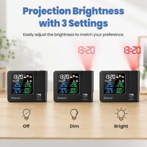Geevon Projection Alarm Clock for Bedroom Ceiling with Weather Station - Image 4