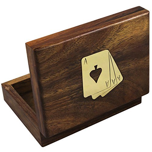 Skavij Wooden Playing Card Holder 1 Deck Case Decorative Storage Box For Christmas Gift #TOP3