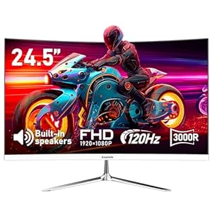 Gawfolk 24 Inch Curved Gaming Monitor, Built-in Speakers, 120Hz, 1920x1080P Full HD, 98% sRGB, 3000R Curvature, HDMI & VGA Ports, White PC Monitor