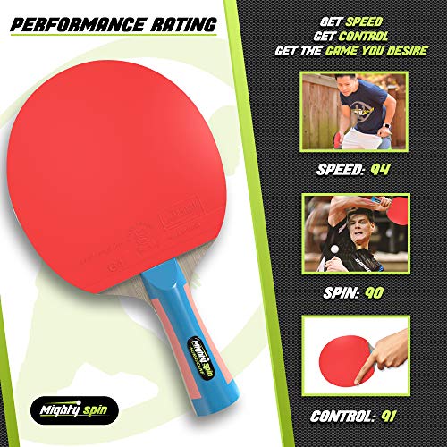 image for MightySpin Hurricane Table Tennis Paddle Ping Pong Paddle with Free E-