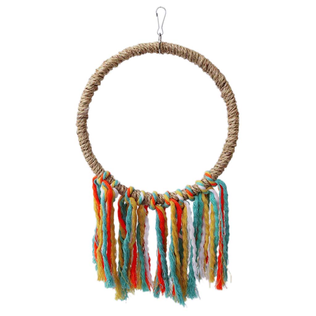 MOLKASIA Bird Chew Toy Colorful Cotton Rope Parrot Cage Biting Toy Anti-Bite Sisal Perch Stand with Hanging Hook