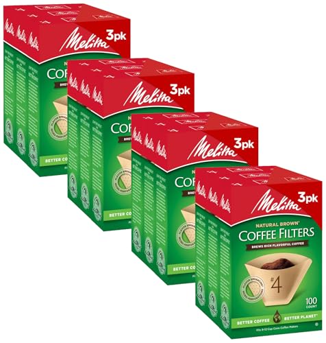 Image of Melitta #4 Unbleached Coffee Filters, Premium, Natural Brown, Flavor Enhancing Coffee Filters for 8-12 Cup-Coffee Makers, Kosher Certified, Compostable, 100 Count (Pack of 12)
