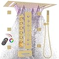 HOMEDEC LED Full Body Rain Shower System with 6pcs Body Jets Spray with?Up/Down ?Shower Spout, Large 3 In 1 Functions 14x20inch Showerhead, Rainfall Mist Shower Faucet Set Complete, Brushed Gold