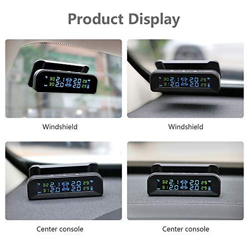 Tpms Sistema di monitoraggio della Pressione dei Pneumatici for Auto Wireless, Carica Solare, misuratore, Display in Tempo Reale attaccato al Vetro(Built-in sensors)