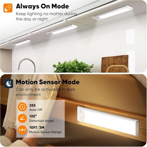 Image of Under Cabinet Lighting, 5-Pack 10 inch 2200mAh Rechargeable Battery Operated Motion Sensor Lights Indoor, Wireless Dimmable Magnetic Under Counter Closet Night Lights for Kitchen, Stair